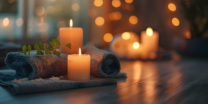 Ultimate relaxation and rejuvenation with spa session featuring aromatherapy candles and meditation. Concept Spa Sessions, Aromatherapy Candles, Meditation, Relaxation, Rejuvenation
