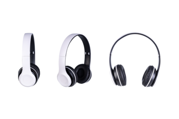 Sets of Headphones wireless isolated on white background with clipping path.