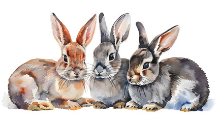 Fototapeta premium Collection of cute rabbits watercolor isolated on a white background