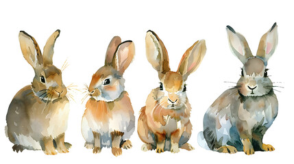 Obraz premium Collection of cute rabbits watercolor isolated on a white background