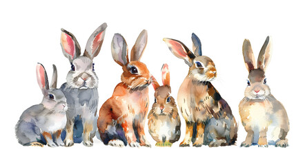 Fototapeta premium Collection of cute rabbits watercolor isolated on a white background