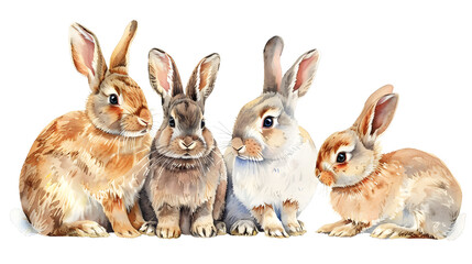 Collection of cute rabbits watercolor isolated on a white background