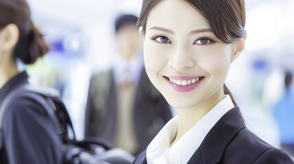 Naklejka premium Asian Businesswoman Smiling at the Camera in Airport