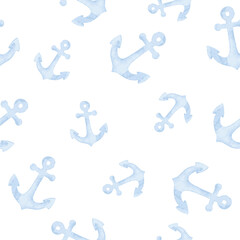 Seamless watercolor anchors on the white background, aquarelle.