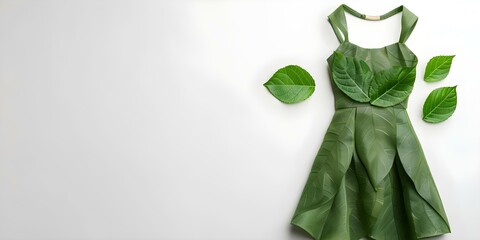 Sustainable fashion dress crafted from fresh green plant leaves for ecoconscious style. Concept Eco-Friendly Fashion, Sustainable Style, Leafy Apparel, Nature-Inspired Clothing, Green Fashion