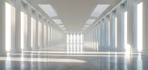Obraz premium A large, empty room with white pillars and a white ceiling