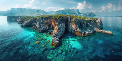 Aerial View of a Rugged Coastline with Crystal Clear Water