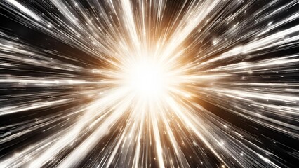Obraz premium Witness the captivating contrast of a white Celestial Explosion on a black backdrop, enhanced by a glowing silver Sunburst, digital Lens Flare, and color-adjusted Light Rays.