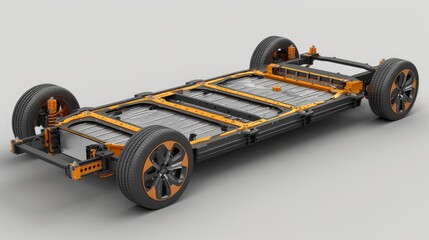 Exploded view of an electric vehicle battery pack showing individual cell components