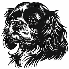 Fototapeta premium A black and white drawing of a Cavalier King Charles Spaniel dog