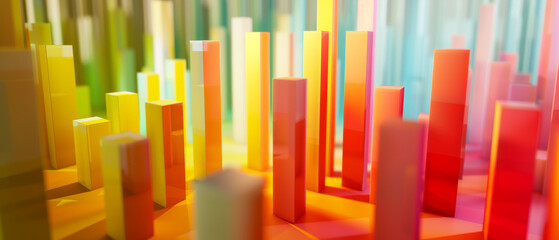 Colorful geometric blocks arranged in a dynamic pattern, captured with a soft focus, radiating vibrant energy and creativity.