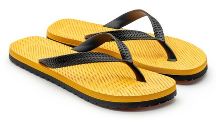 Pair of Yellow Rubber Flip-Flops with Black Straps