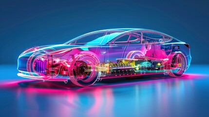 Artistic interpretation of an electric vehicle battery pack with dynamic colors and patterns