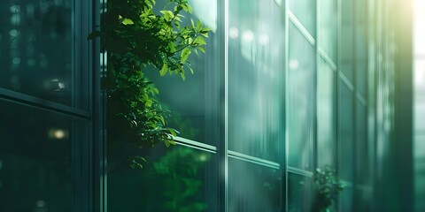 Obraz premium Modern office buildings use sustainable technology for energyefficient designs. Concept Sustainable Technology, Energy Efficiency, Modern Office Buildings, Green Design, Environmental Impact