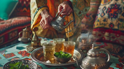 Pouring Tea in a Moroccan Setting