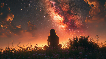 Woman Silhouetted Against Milky Way.