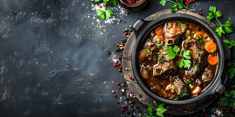 Capturing the Flavors Professional Photo of Delicious Oxtail Soup with Copy Space and Selective Focus. Concept Food Photography, Oxtail Soup, Copy Space, Selective Focus, Professional Photoshoot