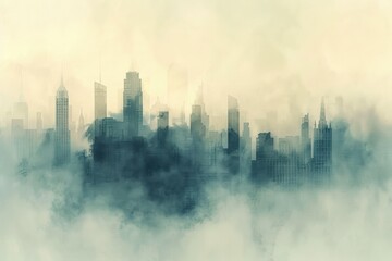 Obraz premium Abstract watercolor cityscape with a misty, dreamy ambiance showcasing a blend of urban architecture and artistic vision.