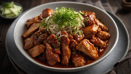 Full size rice bowl topping Dakbokkeumtang (Spicy Braised Chicken) korean food
