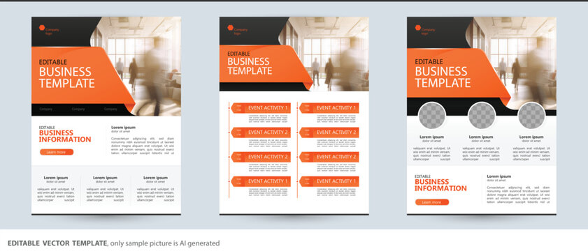 flyer brochure booklet ad poster business template text layout and copy space in orange and black color.  vector background for event agenda schedule project timetable flowchart planning