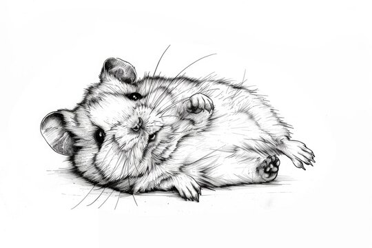 A simple black and white drawing of a hamster