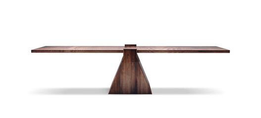 Wooden dark Seesaw 3d png. balancing on seesaw 3d render. 3d illustration