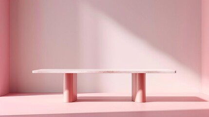 a modern and contemporary dining table with a marble top and round legs on a light background