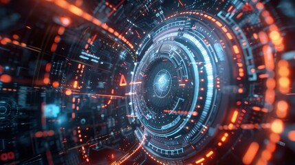 Futuristic interface showing encrypted data transfer between secure servers