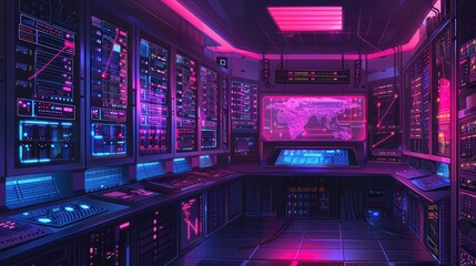 Obraz premium Futuristic server room with multiple layers of cybersecurity measures in place