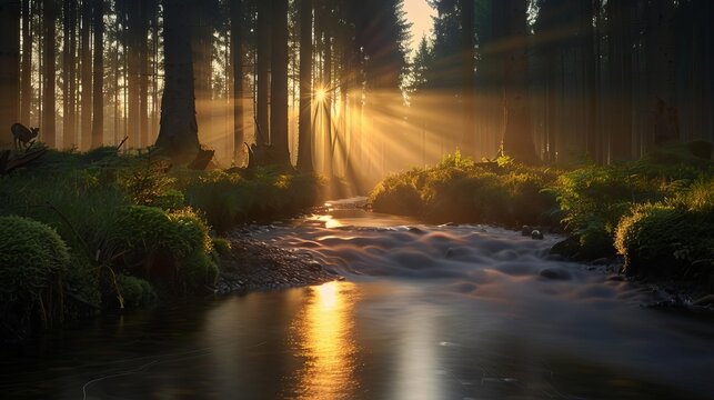 Compose a mesmerizing stock photo that encapsulates the magic of a forest bathed in the ethereal glow of backlighting Utilize the powerful capabilities of a Fuji GFX 100 paired wit