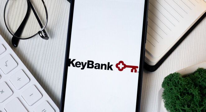 New York, USA - 1 June 2024: KeyBank Logo on Phone Screen, Company Icon