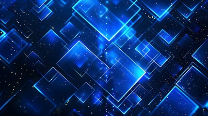 Abstract blue glowing geometric background with squares and lines, high resolution, high quality, high definition, digital art.