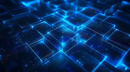 Abstract blue glowing geometric background with squares and lines, high resolution, high quality, high definition, digital art.