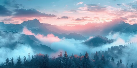 Obraz premium Misty Mountain Sunset