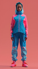 Fototapeta premium Young women model in bright modern outdoor sporty casual wear design