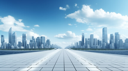 Road platform with spacious terrace and city skyline