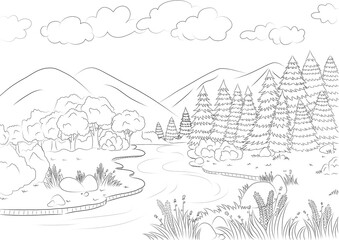 Fototapeta premium Black and white line drawings for coloring