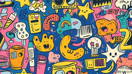 Toy element hand-painted seamless pattern pop art style background