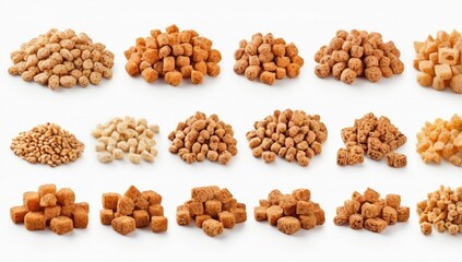 Set of different kinds rye and wheat croutons isolated on white background. Collection of salty snacks for beer