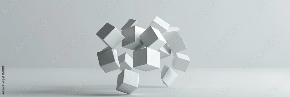Poster Cluster of White Cubes Floating Against a Clean Background