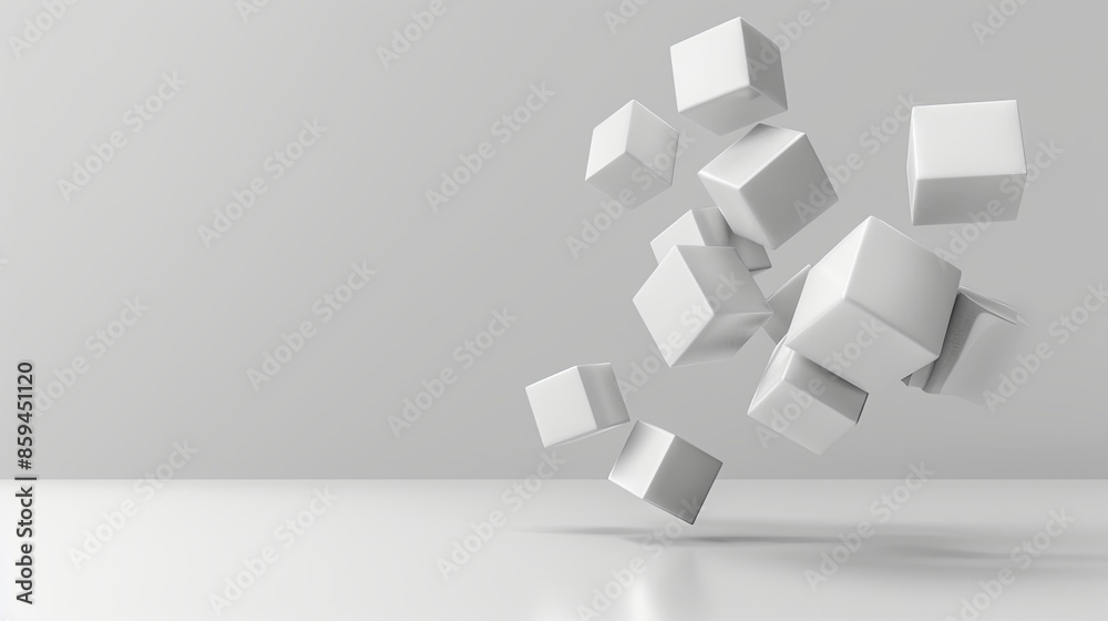 Poster Minimalist 3D Render of White Cubes Floating Against a Clean Background