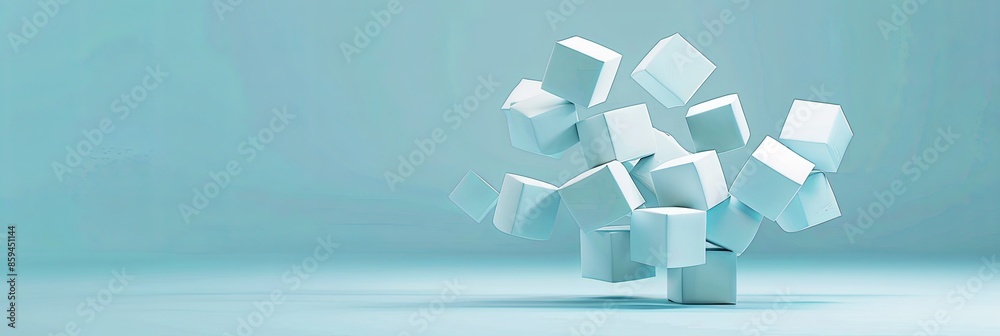 Aufkleber floating cube block cluster against a clean blue background