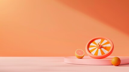 An upscale casino scene featuring an orange roulette wheel, set against a clean and minimalist backdrop. The image offers ample copy space for adding text or graphics.