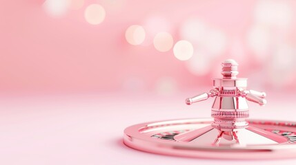 An elegant and modern casino setting with a pink color palette, focusing on a roulette table. The image's minimalist style and generous copy space make it adaptable for various marketing purposes.