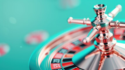 Obraz premium A close-up shot of a silver roulette wheel, captured in a minimalist style that emphasizes its elegant appearance. The image offers ample copy space for adding text or graphics, ideal for