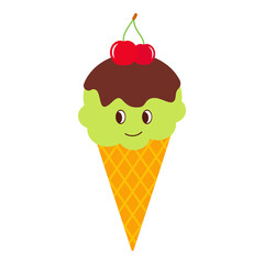 Cute ice cream. Ice cream smile face. Summer element foot snack colorful flat design