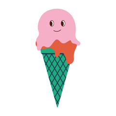 Cute ice cream. Ice cream smile face. Summer element foot snack colorful flat design