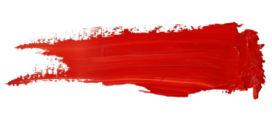 A wide, horizontal isolated red brushstroke with rough edges, set against an isolated transparent background