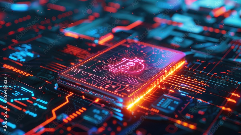 Poster A vibrant CGI render of a digital wallet with glowing cryptocurrency icons swirling around it, set against a high-tech digital background. 