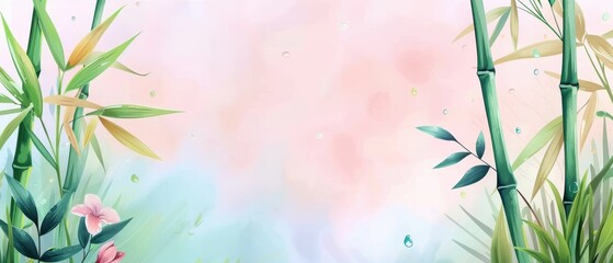 Elegant watercolor bamboo and floral background with soft gradients, perfect for nature-themed designs and projects.
